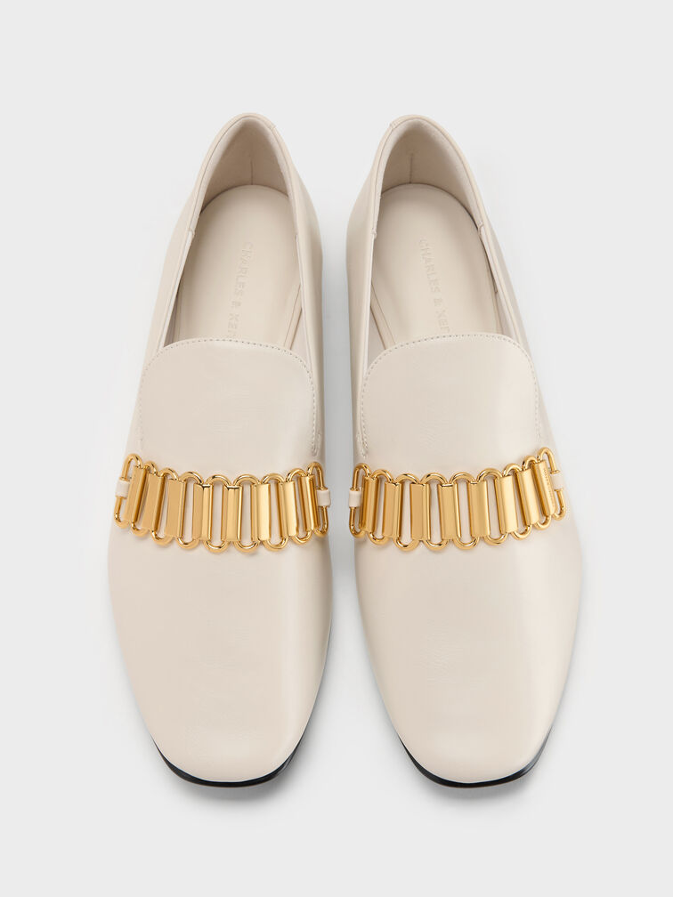 Metallic-Accent Loafers, Chalk, hi-res
