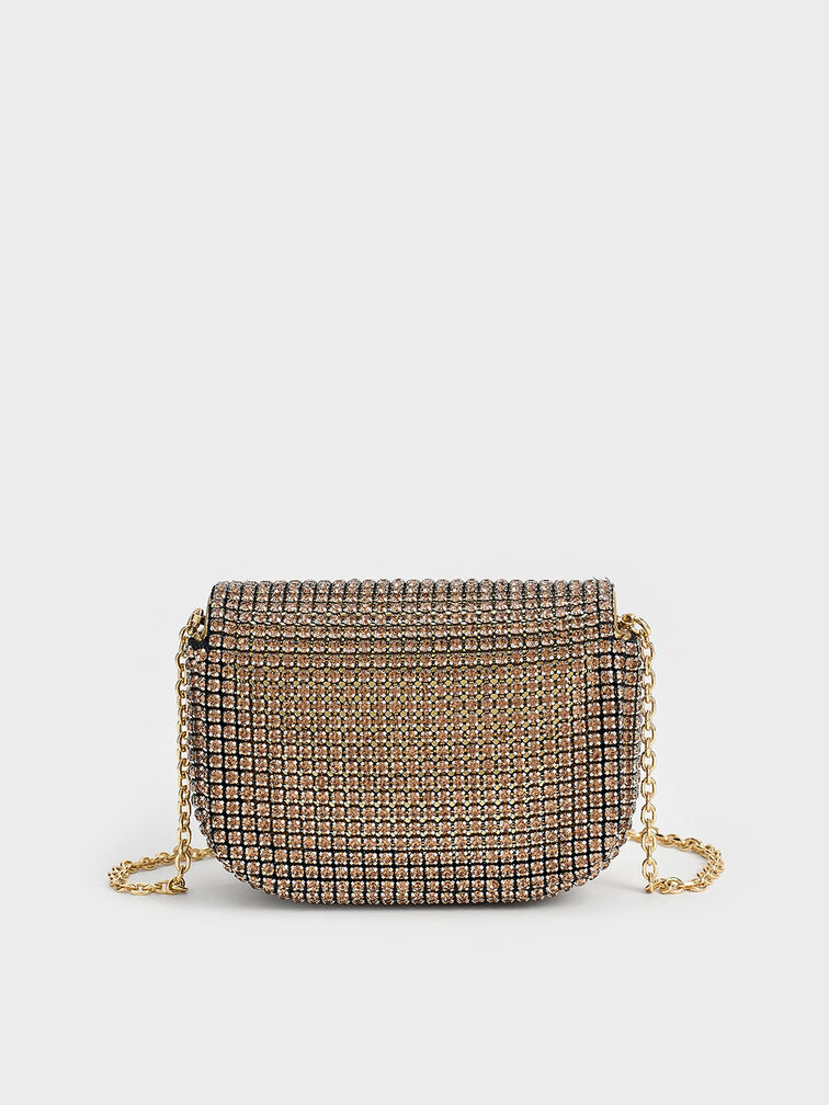 Crystal-Embellished Turn-Lock Mini Bag, Gold, hi-res