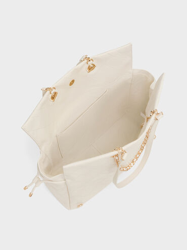 Duo Quilted Drawstring Two-Way Backpack, Cream, hi-res
