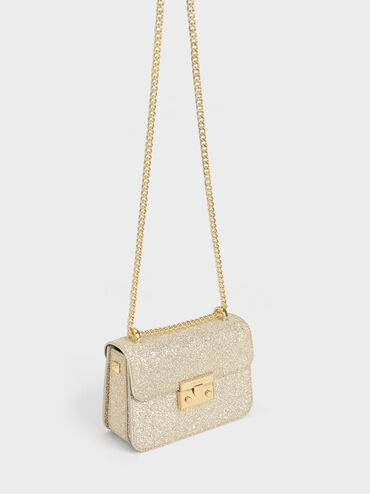 Alva Glittered Chain-Handle Bag, Ivory, hi-res