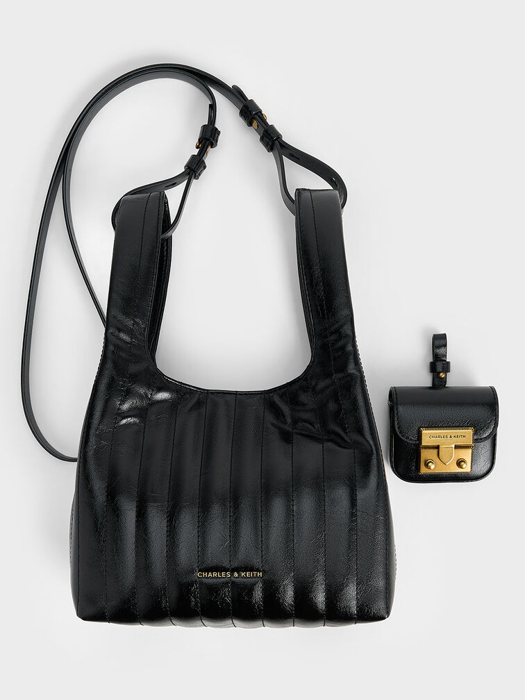 Donna Crinkle-Effect Tote Bag, Black, hi-res