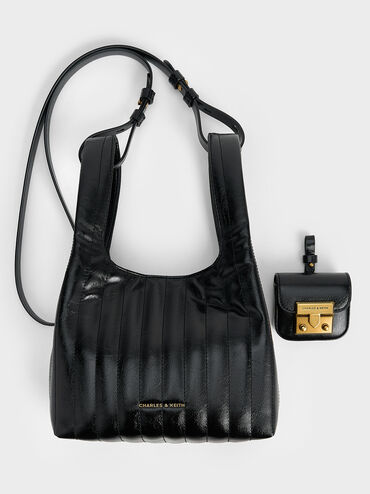 Donna Crinkle-Effect Tote Bag, Black, hi-res