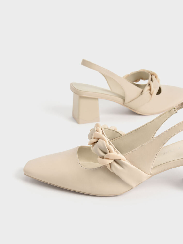Braided Chain-Link Slingback Pumps, Chalk, hi-res