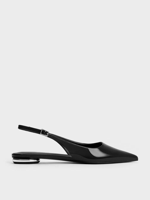 Patent Pointed-Toe Slingback Flats, Black Patent, hi-res