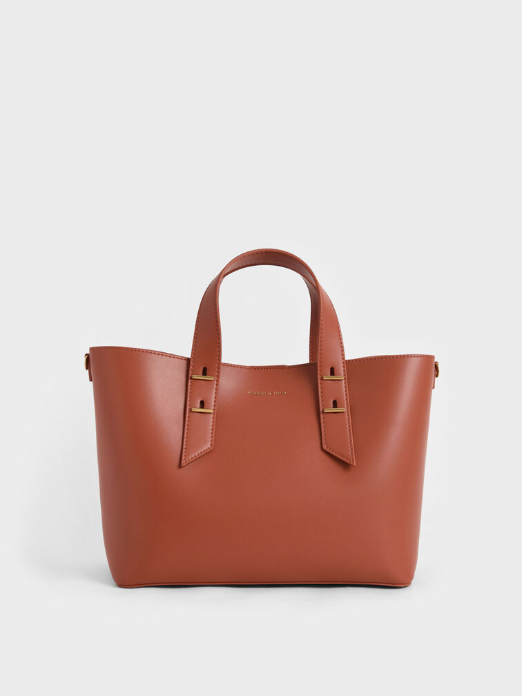 Metallic Accent Double Handle Bag, Brick, hi-res