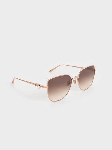 Crystal-Embellished Metal-Rim Butterfly Sunglasses, Rose Gold, hi-res