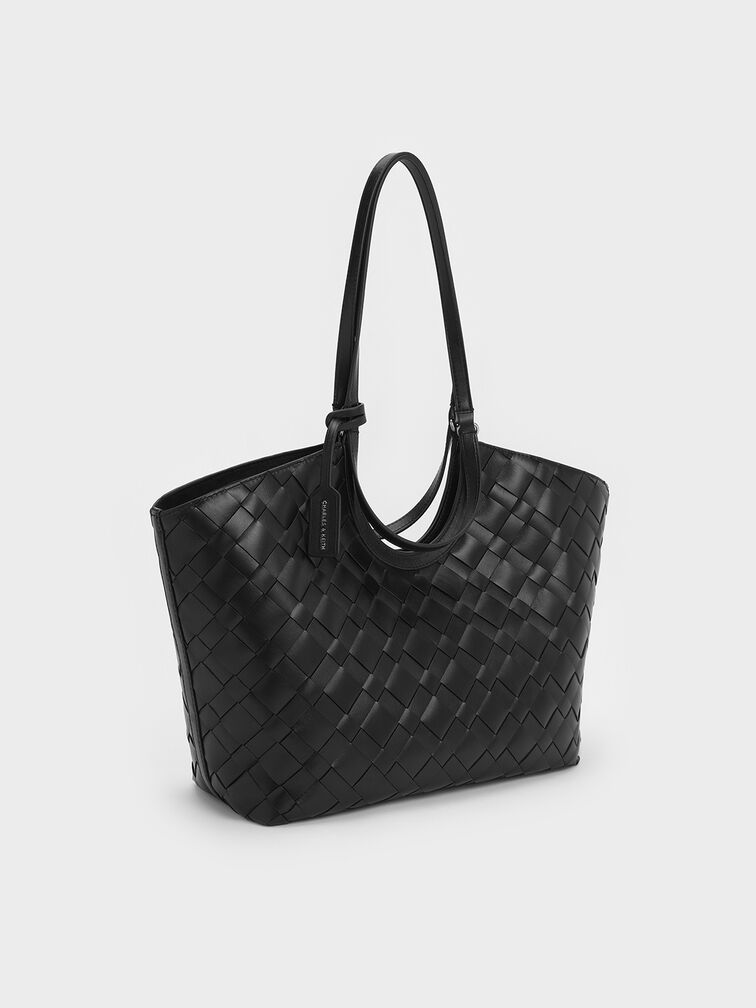 Ivette Woven Tote Bag, Noir, hi-res
