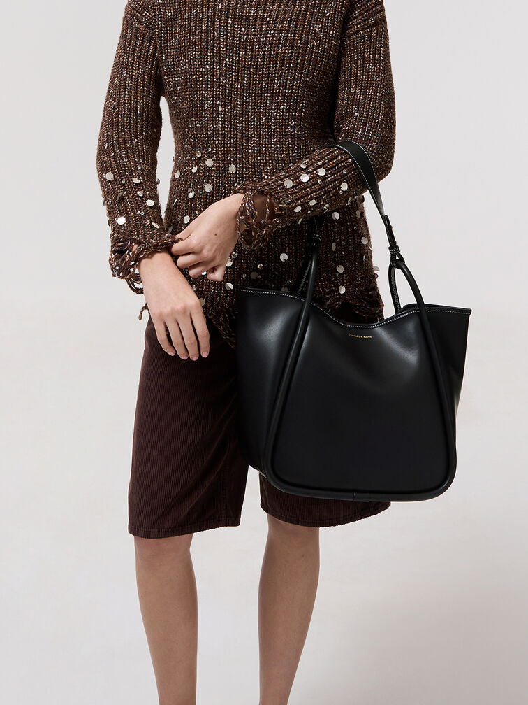 Lyla Tubular Slouchy Tote Bag, Black, hi-res