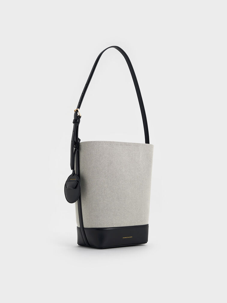 Enola Canvas Elongated Bucket Bag, Black, hi-res