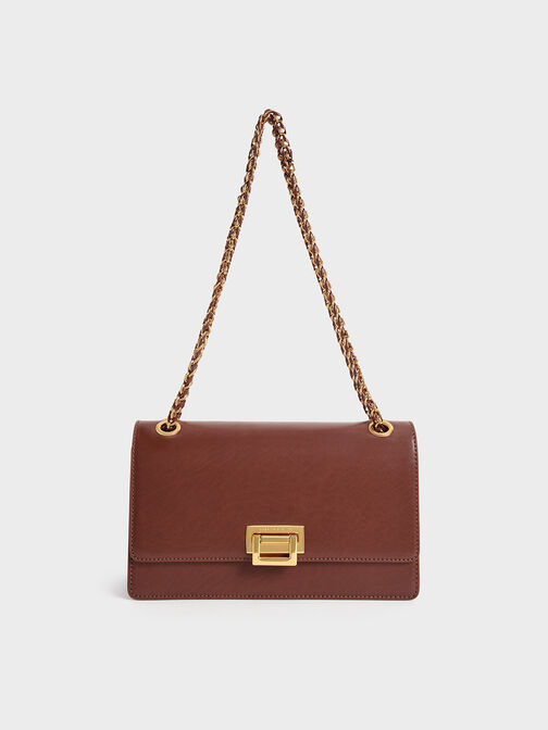 Chain Handle Shoulder Bag, Chocolate, hi-res