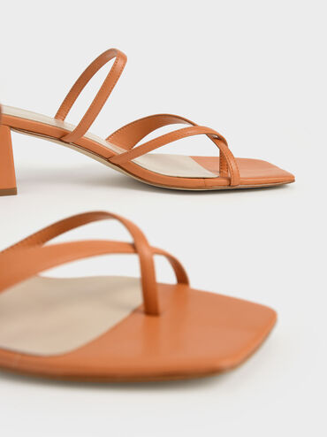 Block Heel Toe Loop Sandals, Orange, hi-res