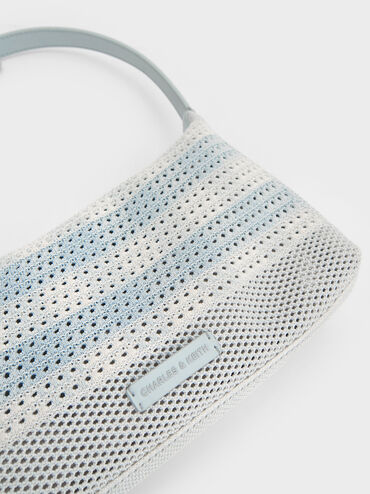 Ida Checkered Knitted Shoulder Bag, Sea Salt Blue, hi-res