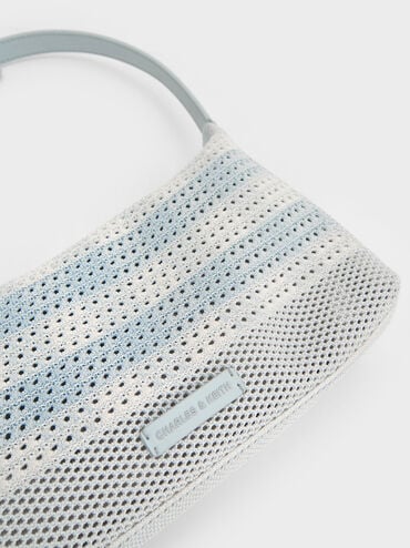 Ida Checkered Knitted Shoulder Bag, Sea Salt Blue, hi-res