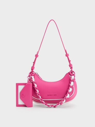 Charles & Keith Clover Curved Shoulder Bag In Fuchsia