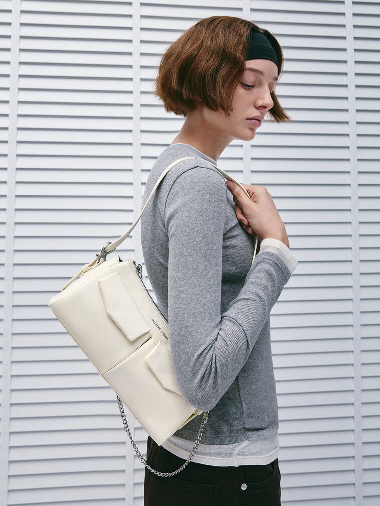 Rachel Elongated Front-Pocket Chain-Handle Bag, Cream, hi-res