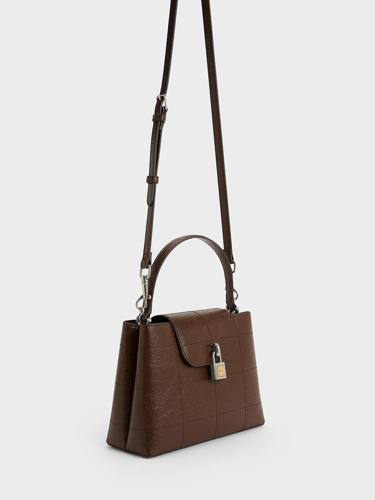 Suki Crinkle-Effect Top Handle Bag, Dark Brown, hi-res