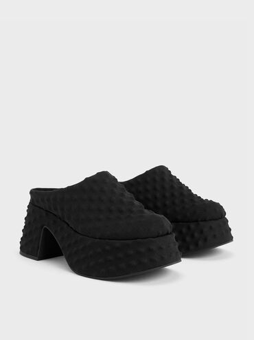 Spike Textured Platform Mules, Black Textured, hi-res