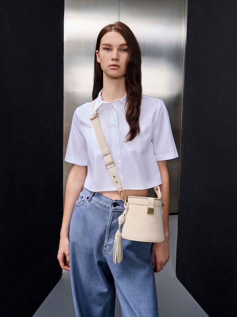 Sianna Linen Bucket Bag, Beige, hi-res