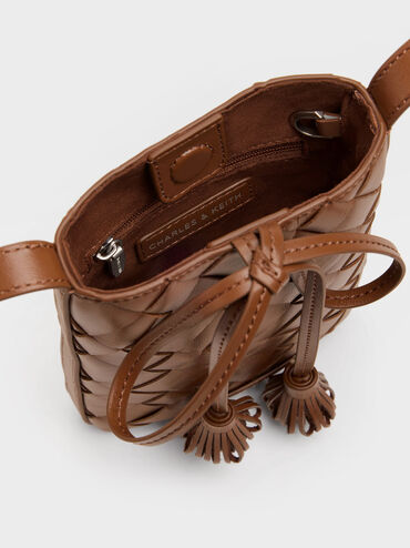 Ivette Woven Tassel Pouch, Chocolate, hi-res