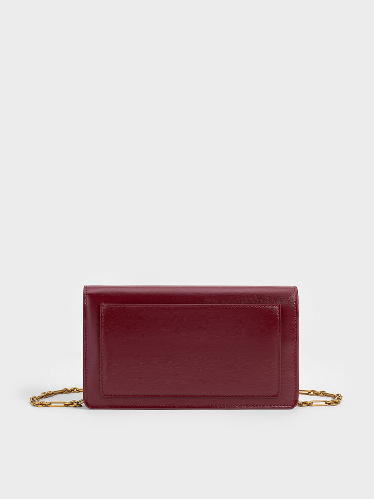 Samantha Envelope Chain-Embellished Crossbody Bag, Burgundy, hi-res