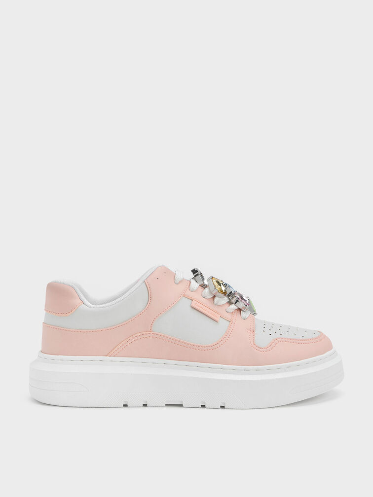 Gem-Embellished Platform Sneakers, Pink, hi-res