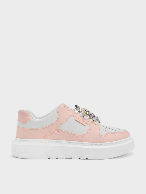 Gem-Embellished Platform Sneakers, Pink, hi-res
