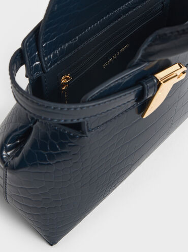 Aurelia Croc-Effect Metallic-Accent Elongated Tote, Navy, hi-res