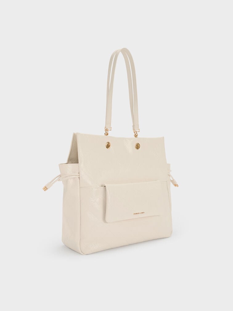 Duo Quilted Braided-Strap Drawstring Two-Way Backpack, Cream, hi-res