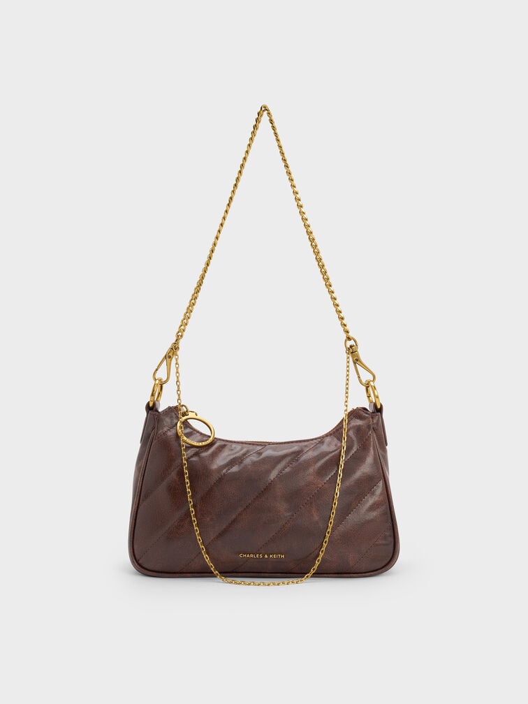 Philomena Crinkle-Effect Chain-Strap Crossbody Bag, Distressed Coffee, hi-res