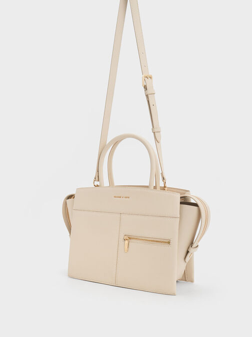 Anwen Trapeze Top Handle Bag, Beige, hi-res