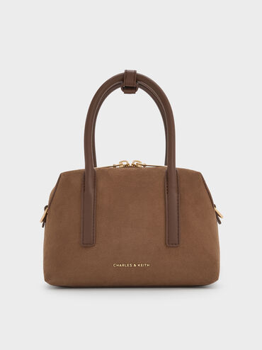 Deyna Recycled Suede Bowling Bag, Mocha Brown, hi-res