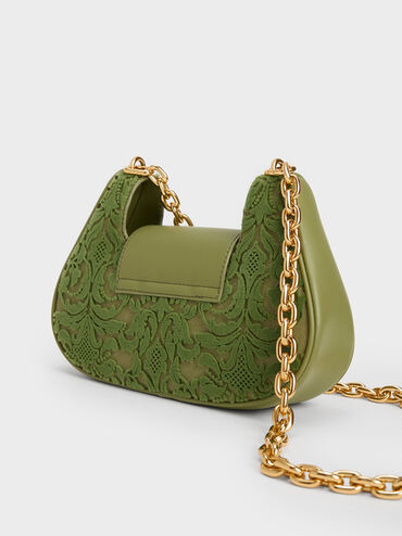 Quinlynn Floral Textured Curved Shoulder Bag, Pistachio, hi-res