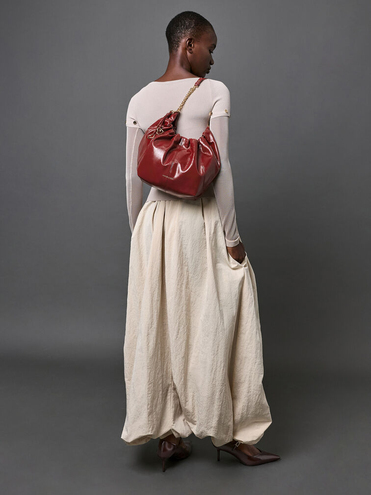 Ciara Ruched Hobo Bag, Burgundy, hi-res