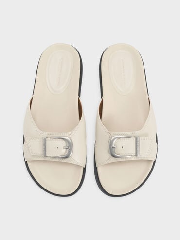 Stitch-Trim Buckled Slides, Chalk, hi-res
