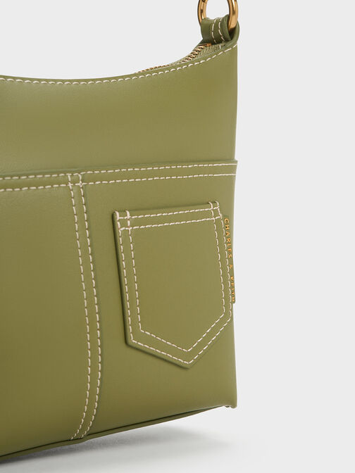 Anthea Contrast-Trim Shoulder Bag, Olive, hi-res