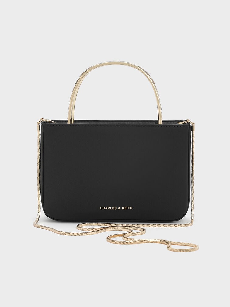 Jennis Satin Crystal Top Handle Bag, Black, hi-res