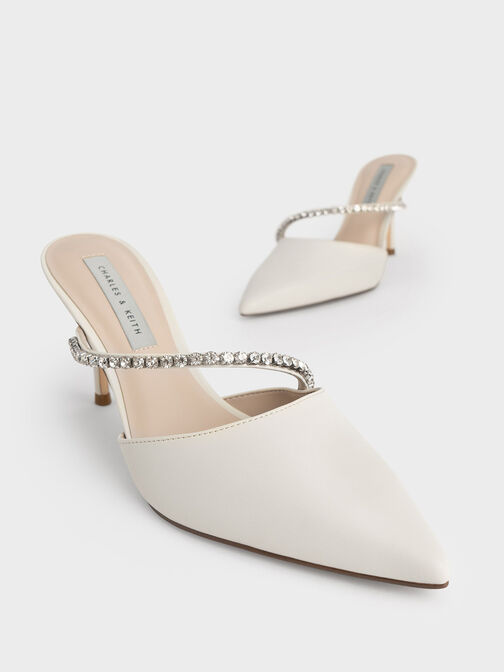 Gem-Encrusted Stiletto Mules, Chalk, hi-res