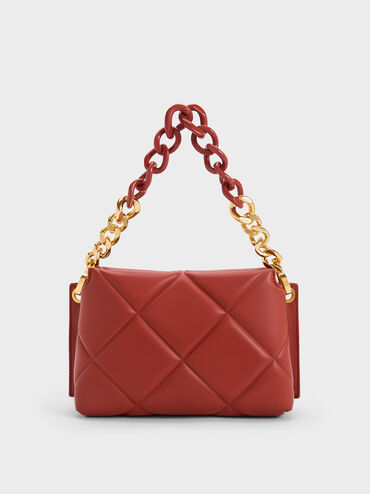 Danika Chunky Chain Padded Bag, Brick, hi-res