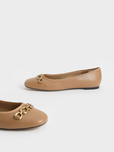 Chain Link Ballerina Flats, Camel, hi-res