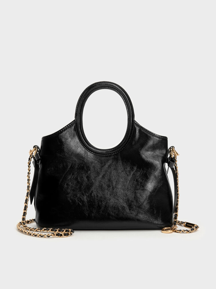 Mini Dalia Bow Oval-Handle Tote Bag, Black, hi-res