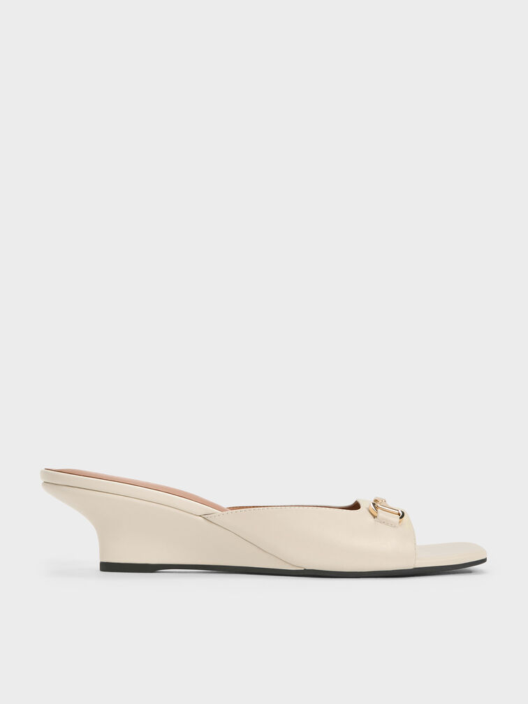 Erinna Metallc-Accent Wedge Mules, Cream, hi-res