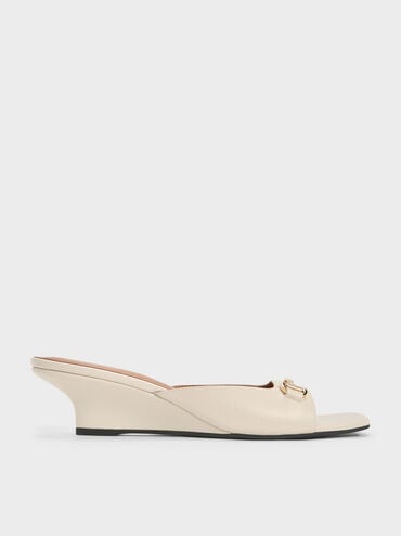 Erinna Metallc-Accent Wedge Mules, Cream, hi-res
