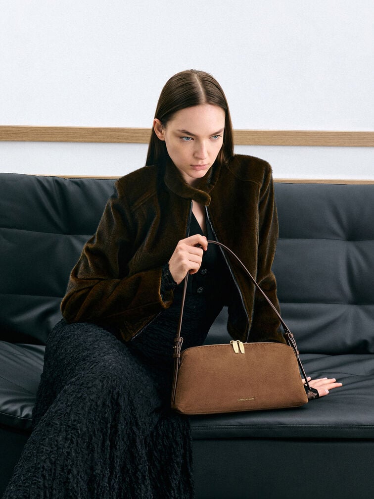 Deyna Recycled Suede Double-Strap Shoulder Bag, Mocha Brown, hi-res