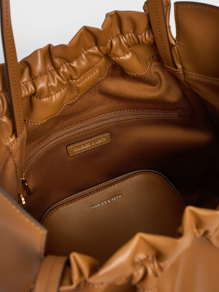 Brigette Ruched Tote Bag, Brown, hi-res