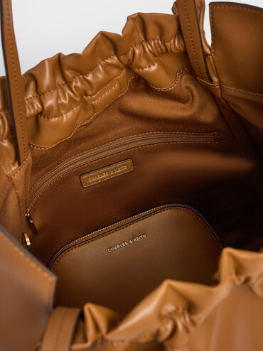 Brigette Ruched Tote Bag, Brown, hi-res