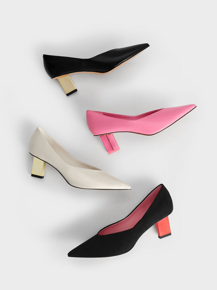 Metallic Blade Heel Pumps, Black, hi-res