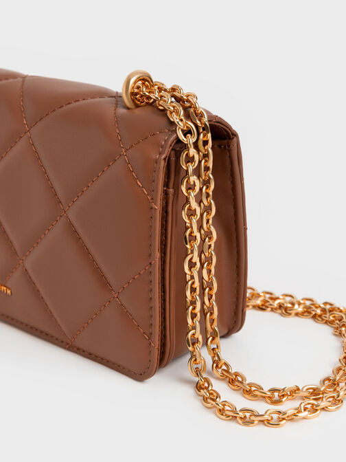 Paffuto Chain Handle Quilted Long Wallet, Chocolate, hi-res