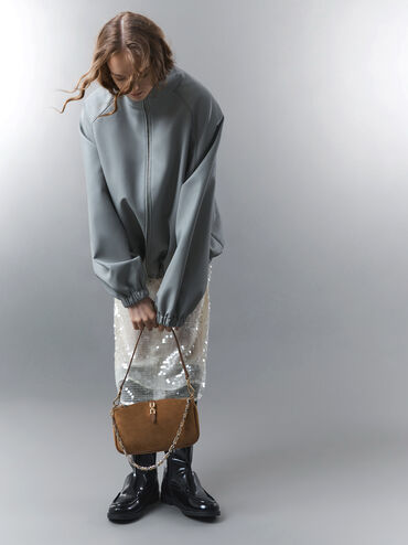 Adalyn Recycled Suede Chain Shoulder Bag, Mocha Brown, hi-res