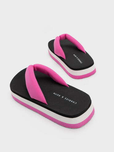 Tana Recycled Polyester Puffy Thong Sandals, Fuchsia, hi-res