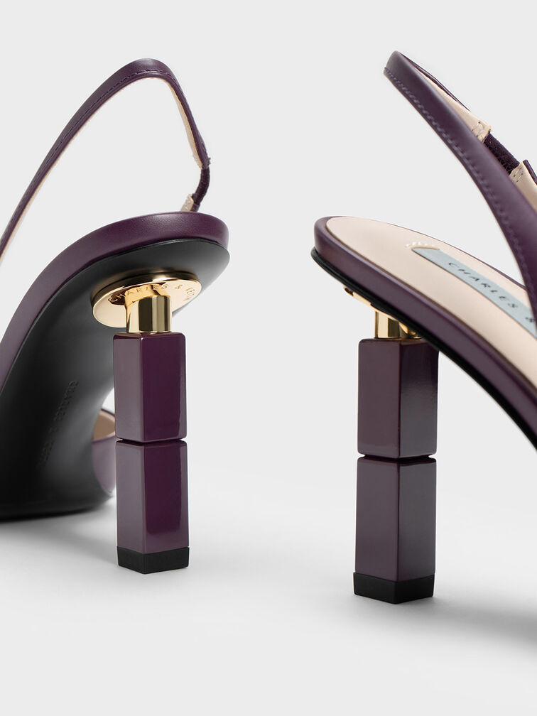 Asymmetric Sculptural Heel Pumps, Purple, hi-res